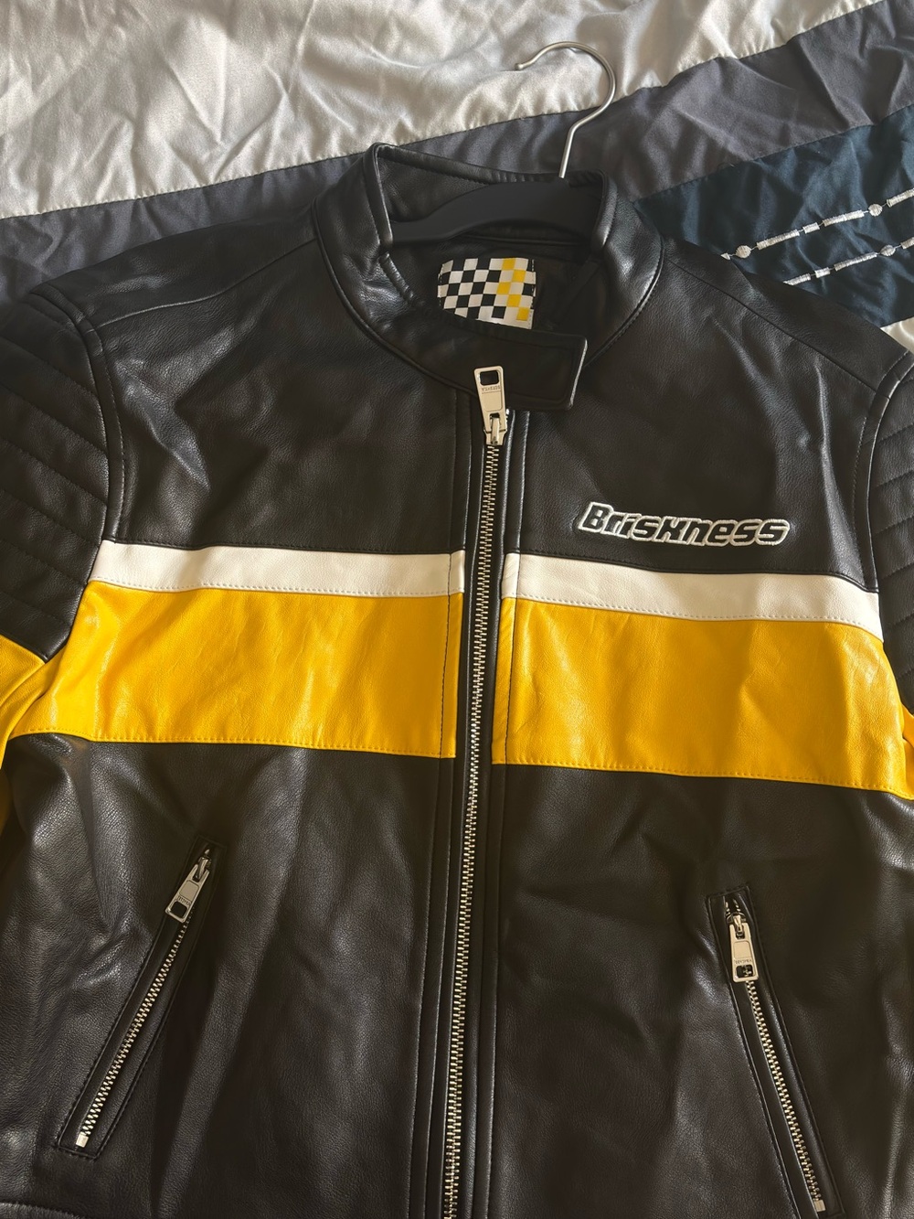 Women Black & Yellow Leather Motorcycle Jacket
